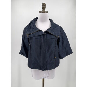 Jon by Teri Jon Womens Blue Satin Shawl Collar Zip Short Sleeve Jacket Sz 6